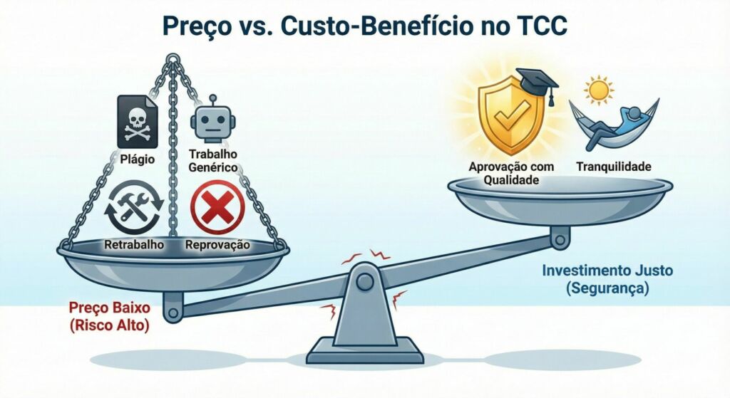 Diferença entre preço e custo-benefício no TCC.