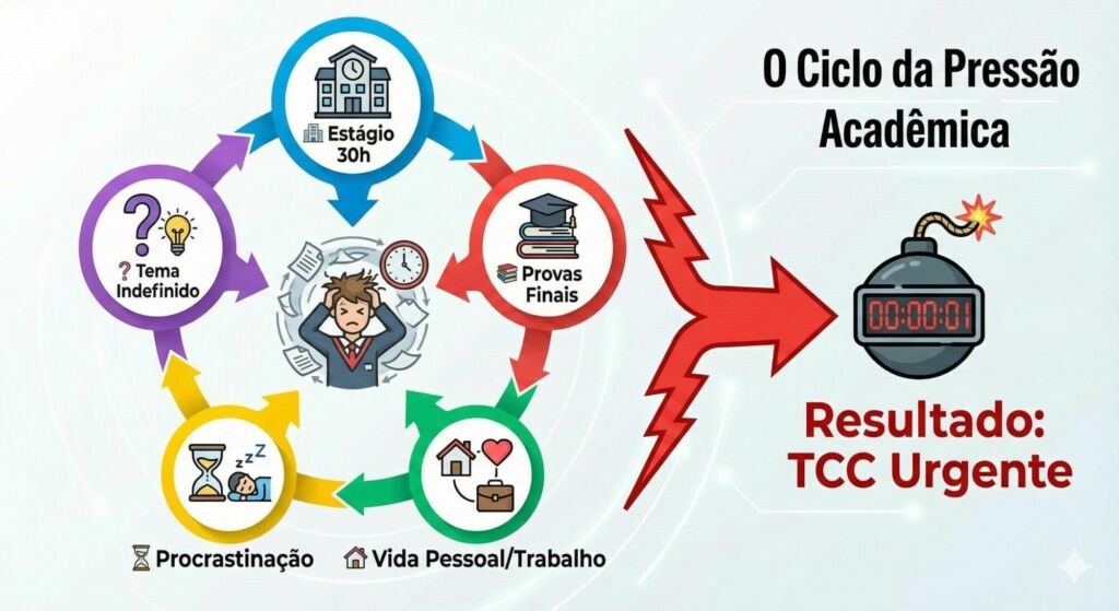 O Ciclo da Pressão Acadêmica por causa do TCC urgente.