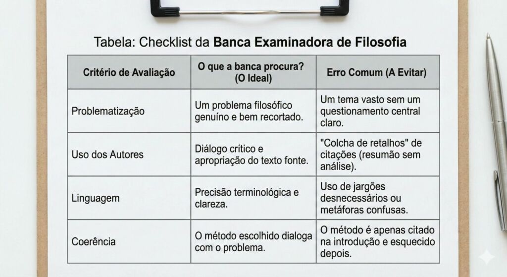 Tabela de "Checklist da Banca Examinadora de Filosofia"