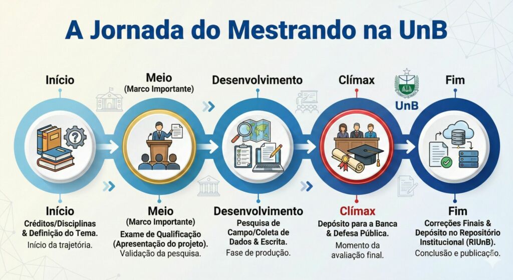Infográfico de Linha do Tempo: A Jornada do Mestrando na UnB