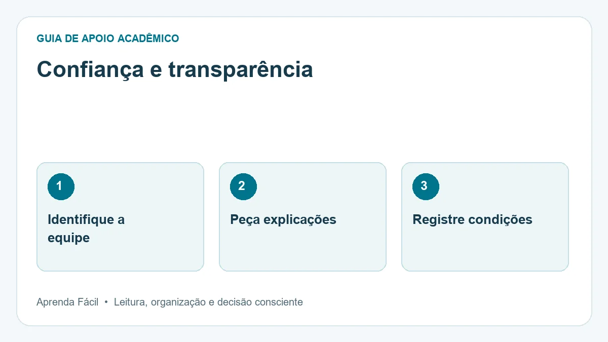 Diagrama de confiança e transparência, em três etapas: identifique a equipe, peça explicações, registre condições.